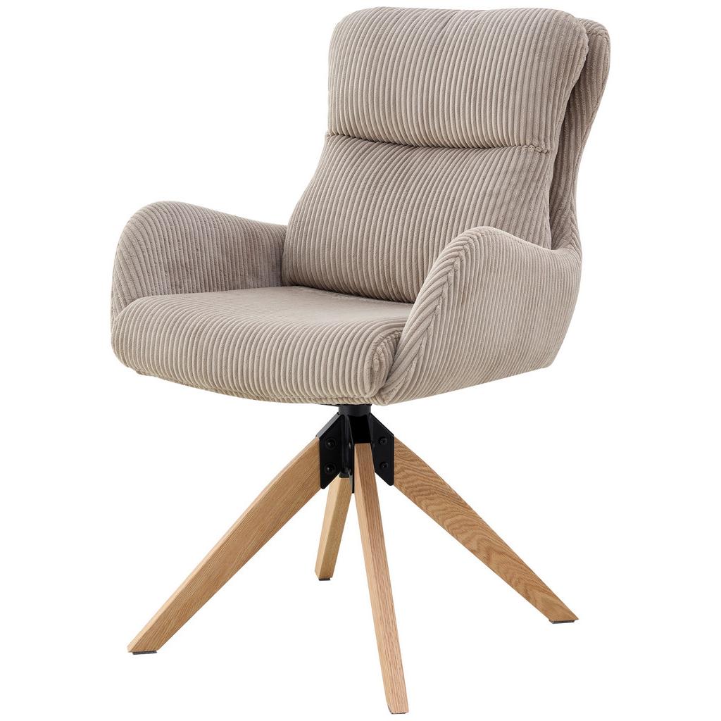 Armlehnstuhl Malu Cord Taupe Echtholz Beine