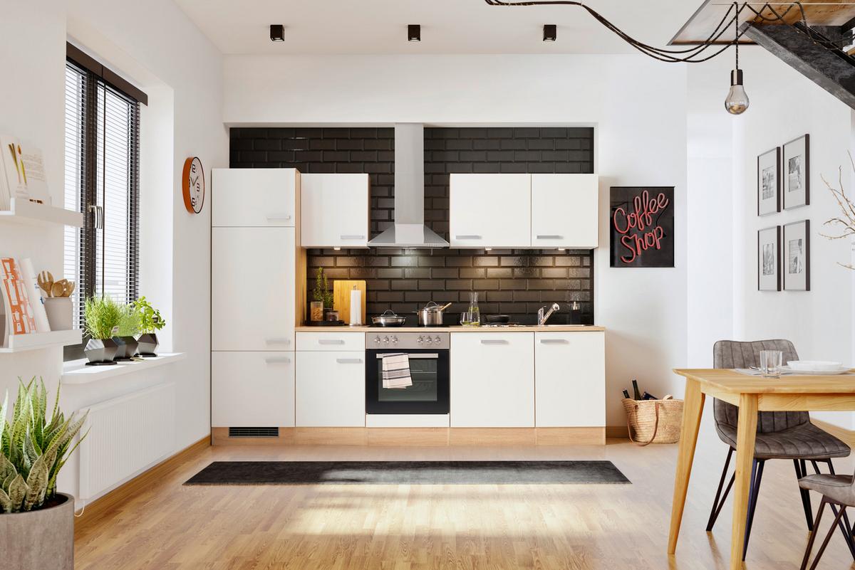 Kuchynský blok LEXA vrát.5 spotrebičov,šírka 280cm - biela/farba ušľachtilej ocele, Modern, kompozitné drevo/plast (280/200/60cm) - Based