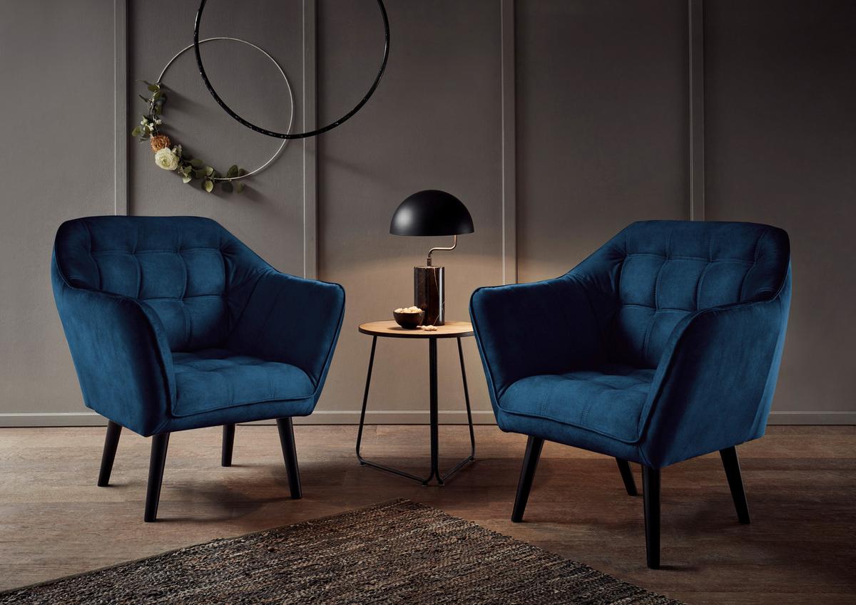 Cocktailsessel Max Blau B: 84 cm - Blau/Schwarz, MODERN, Holzwerkstoff/Textil (84/87/70cm) - MID.YOU