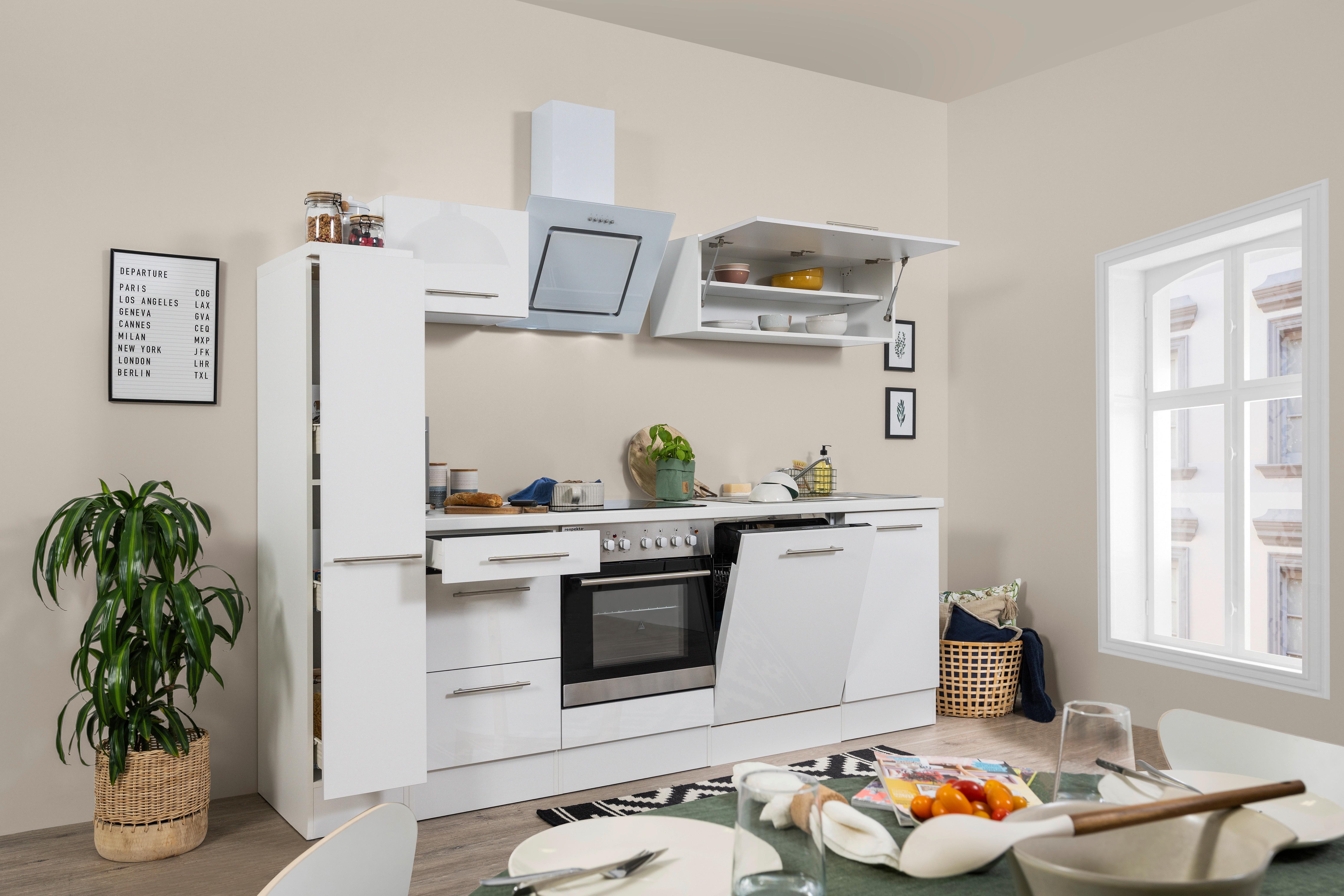 Küchenzeile Rp250wwc mit Geräte 250 cm Weiß - Weiß, KONVENTIONELL, Holzwerkstoff (250cm) - Respekta