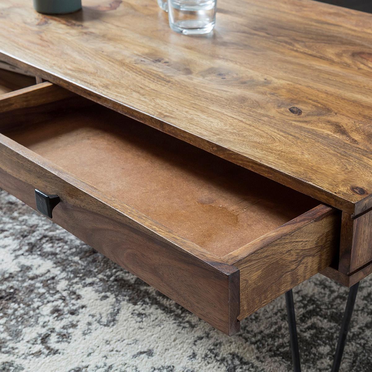 Couchtisch Holz Mit Stauraum Bagli, Sheesham/schwarz - Sheeshamfarben/Schwarz, Design, Holz/Metall (117/60/40cm) - MID.YOU