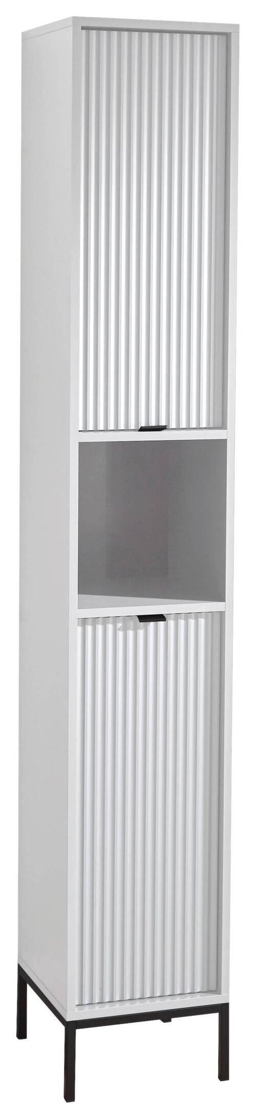 Vysoká skříň LUCERA bílá - bílá/antracitová, Moderní, kov/kompozitní dřevo (32/195/32cm) - MID.YOU