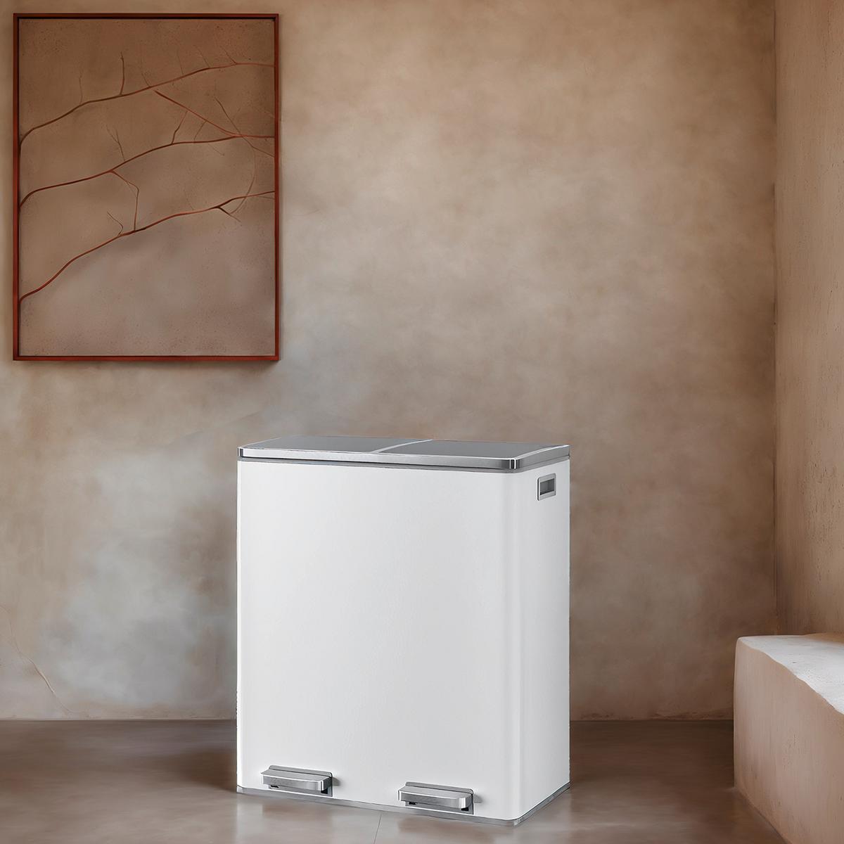 Abfallsammler Weiß B: 58,5 cm - Schwarz/Weiß, Basics, Kunststoff/Metall (58,5/65/32cm)