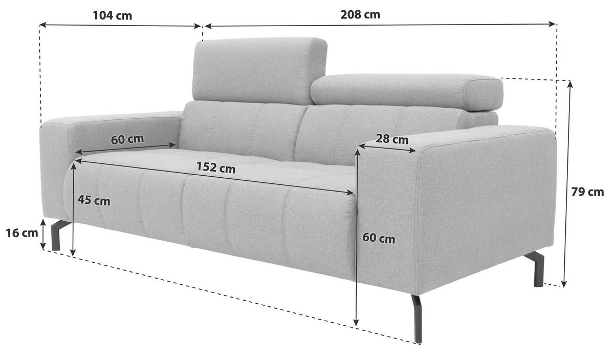 2-sitzer-sofa Cunelli Schlammfarben Webstoff - Schlammfarben/Schwarz, Design, Textil (208/79/104cm) - MID.YOU