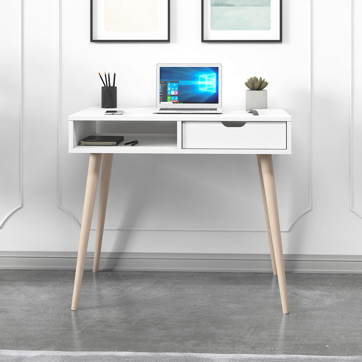 Schreibtisch Offer Weiß L: 90cm - Eichefarben/Weiß, Design, Holzwerkstoff (90/60/80cm) - Livetastic