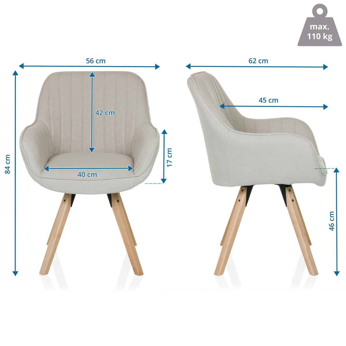 Armlehnstuhl Scandi Ted Creme B: 56 cm - Buchefarben/Creme, MODERN, Holz/Textil (56/84/62cm) - MID.YOU