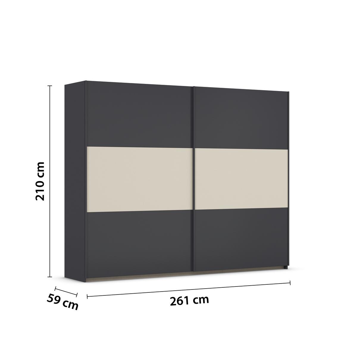Schwebetürenschrank Neo Grau Champagner B: 261 cm - Champagner/Alufarben, MODERN, Holzwerkstoff (261/210/59cm) - Rauch Möbel