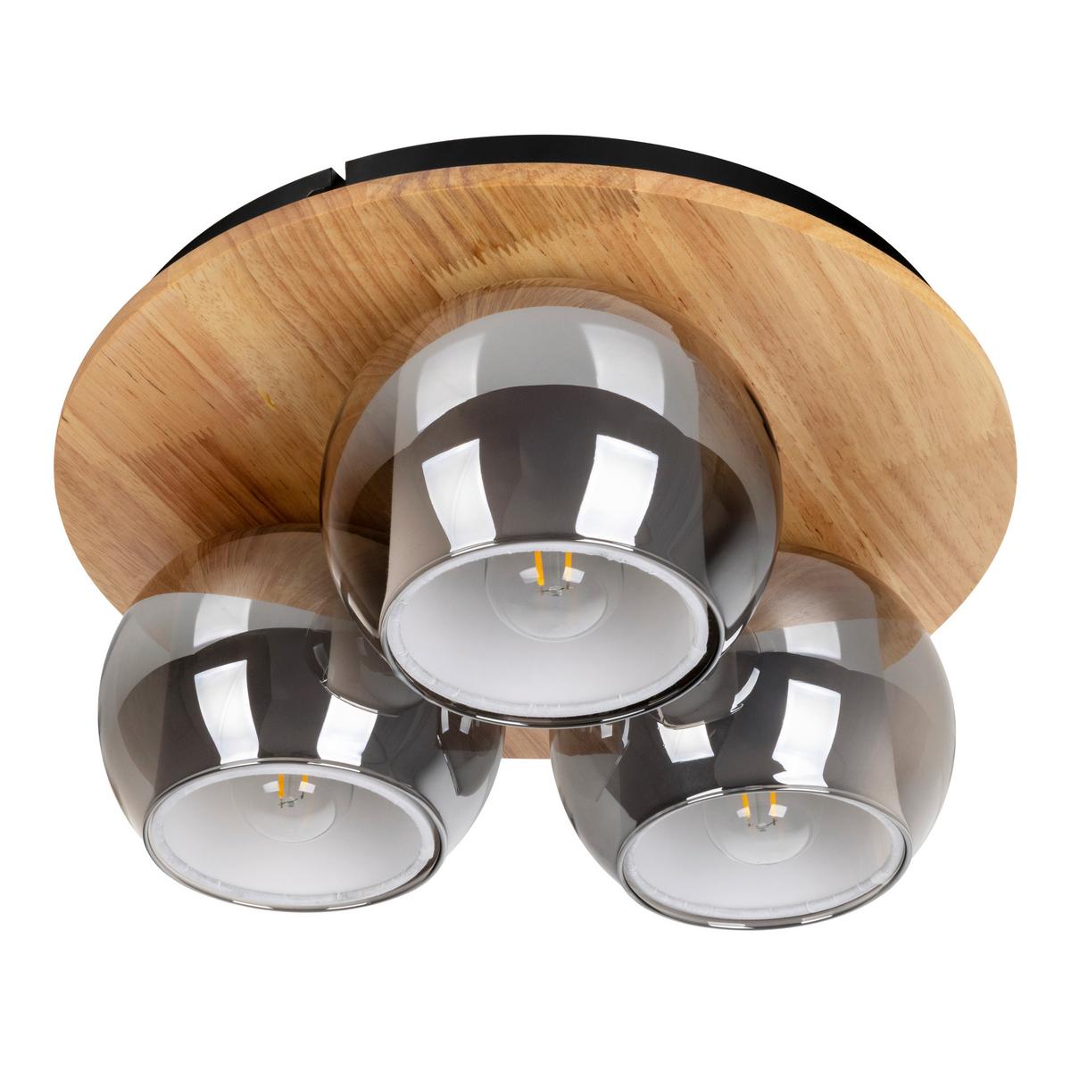 Deckenleuchte Kautschukholz - Schwarz/Naturfarben, Design, Glas/Holz (35/15cm) - Näve