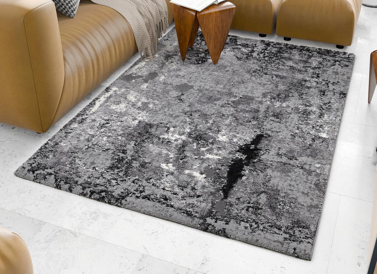 Webteppich Grau Timeline Quantum 80x150 cm - Dunkelgrau/Hellgrau, Design, Textil (80/150cm) - Novel