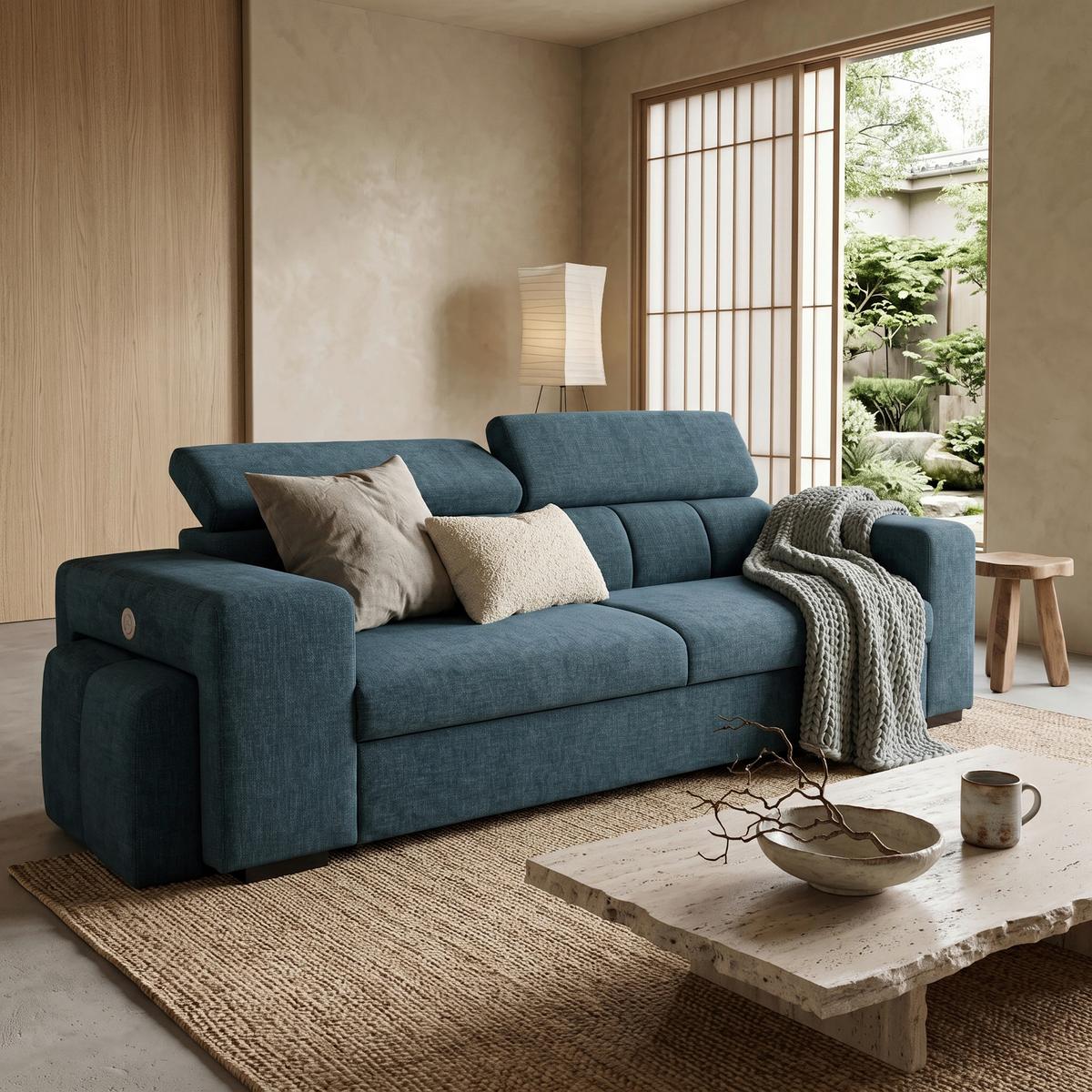 3-SitzerSofa m. Schlaffunktion Sirius S blau, B: 251cm - Blau/Schwarz, KONVENTIONELL, Holz/Holzwerkstoff (251/96/100cm)