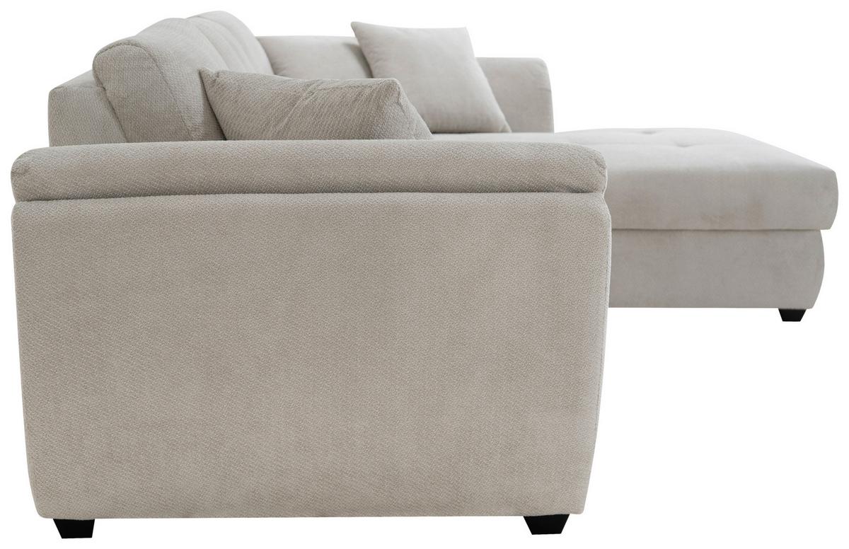 Ecksofa Berisso New Greige, Lf: 121x215 cm - Greige/Schwarz, KONVENTIONELL, Textil (278/187cm) - Ondega