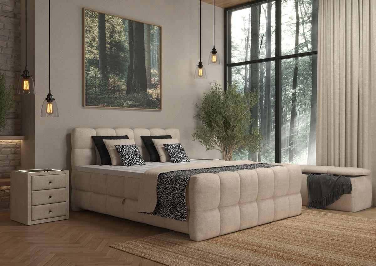 BOXSPRINGBETT inkl. Bettkasten 160x200 - Creme/Schwarz, Trend, Holz/Holzwerkstoff (160/200cm) - Sembella