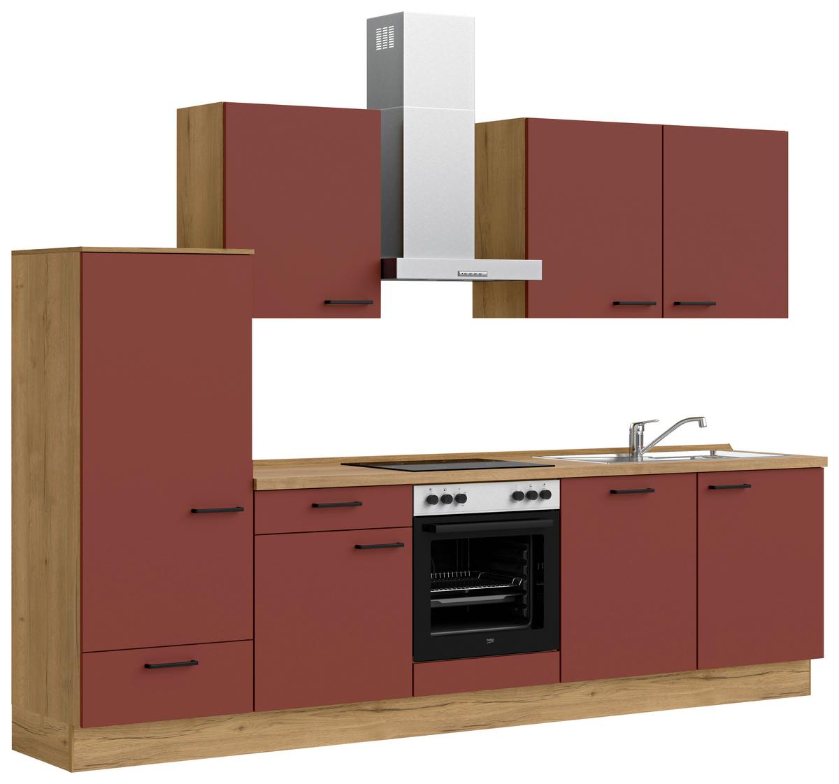 Küchenleerblock Easytouch Low-Line, L10 Links - Eichefarben/Rot, MODERN, Holzwerkstoff (300cm) - Nobilia