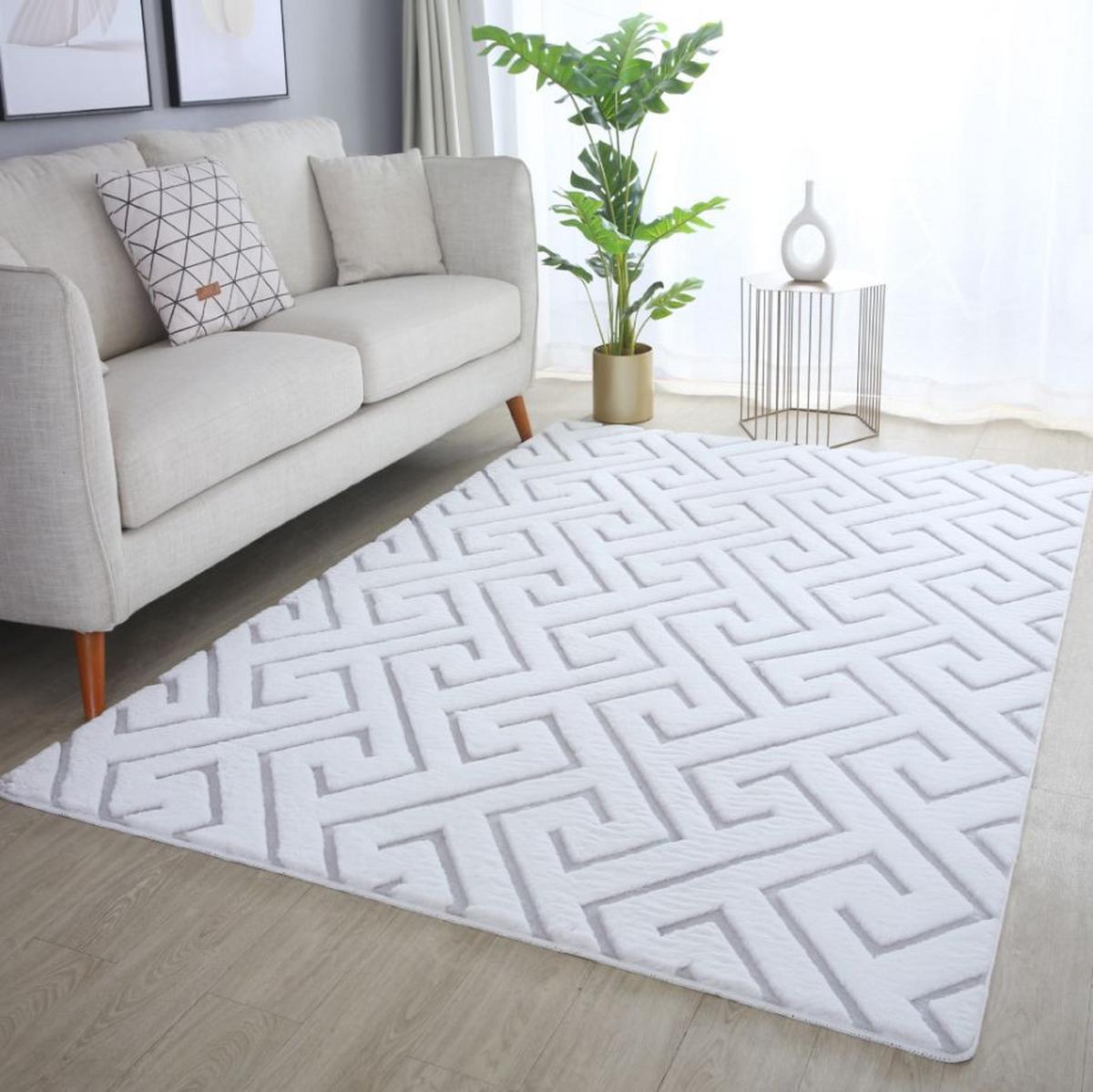 Kožušinový koberec 3D 140x200 cm - biely/strieborný - biela/svetlosivá, Design, textil (140/200cm)