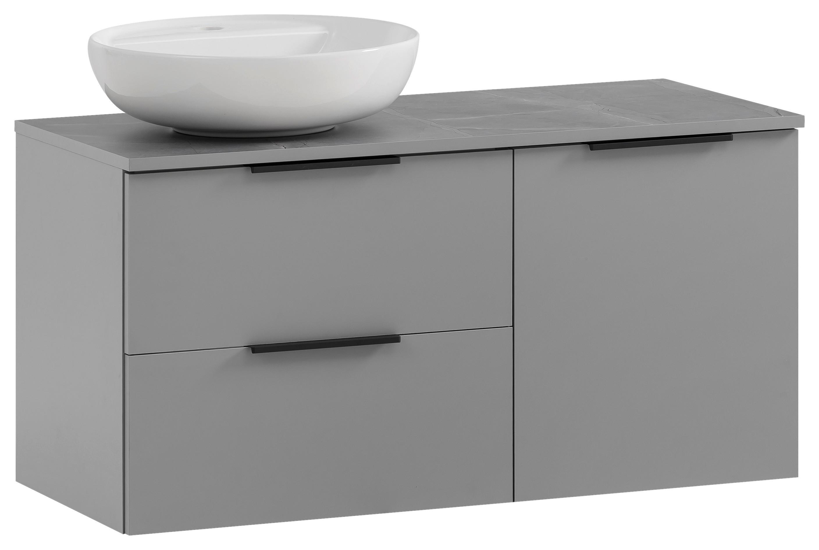 Waschbecken Mit Unterschrank Alessio B: 92,3 Cm Grau - Platinfarben/Weiß Hochglanz, MODERN, Keramik/Holzwerkstoff (92,3cm) - MID.YOU