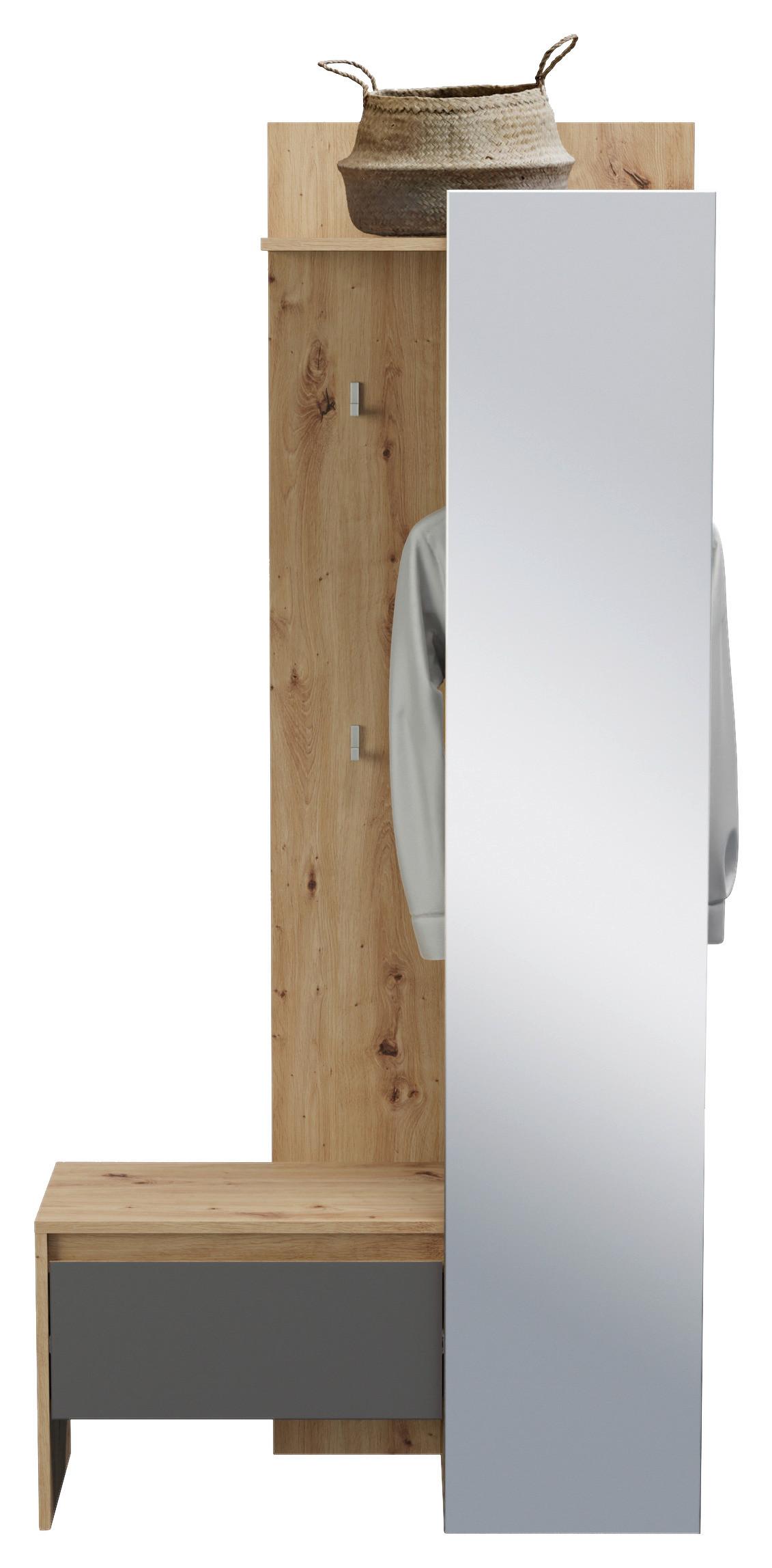 Garderobe Torino Grau/eichef. Dekor B: 90 Cm Mit Spiegel - Eiche Artisan/Grau, MODERN, Glas/Holzwerkstoff (90/180/39cm) - MID.YOU