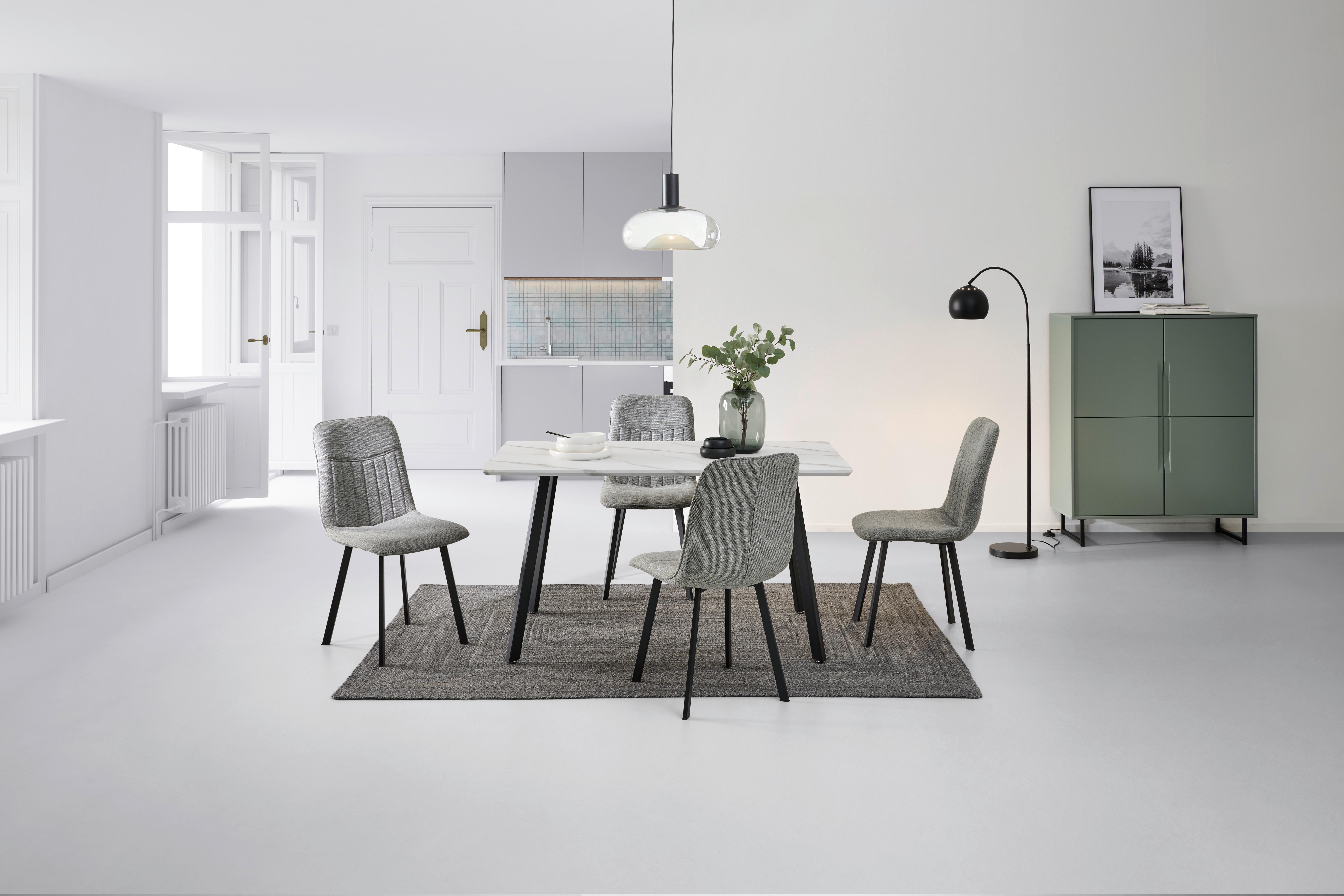 Tischgruppe Mackay 5-tlg. Weiß/textil Hellgrau, B: 140cm - Hellgrau/Weiß, KONVENTIONELL, Holzwerkstoff/Textil (140/46/75/88/80/57cm) - MID.YOU