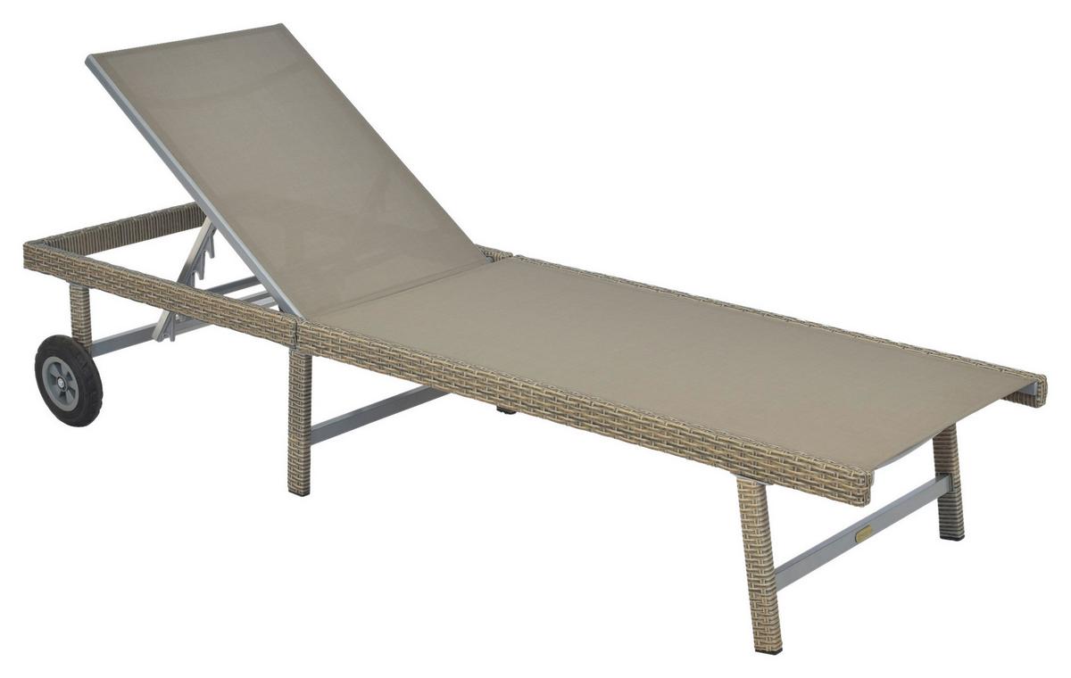 Sonnenliege Navarra Metall/Kunststoff mit Rollen - Beige/Grau, MODERN, Kunststoff/Metall (202/35/65cm) - Gardenson