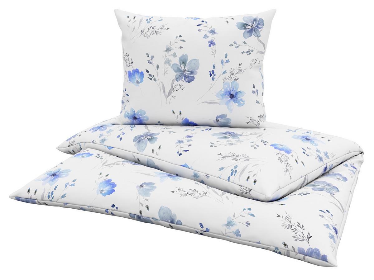 Renforce Bettwäsche 140x200 cm Flower Baumwolle Blau - Blau, ROMANTIK / LANDHAUS, Textil (140/200cm) - James Wood