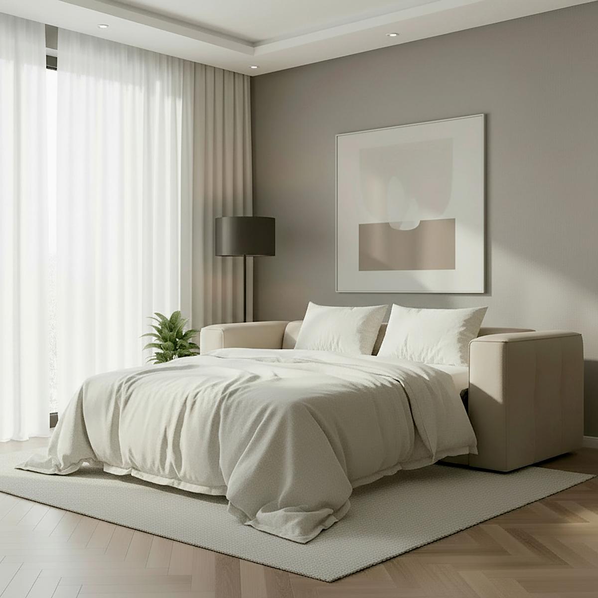 Rozkladacia pohovka MIRANDA, béžová. s lôžkom na spanie - čierna/béžová, Modern, kov/drevo (207/71/98cm) - Bessagi Home