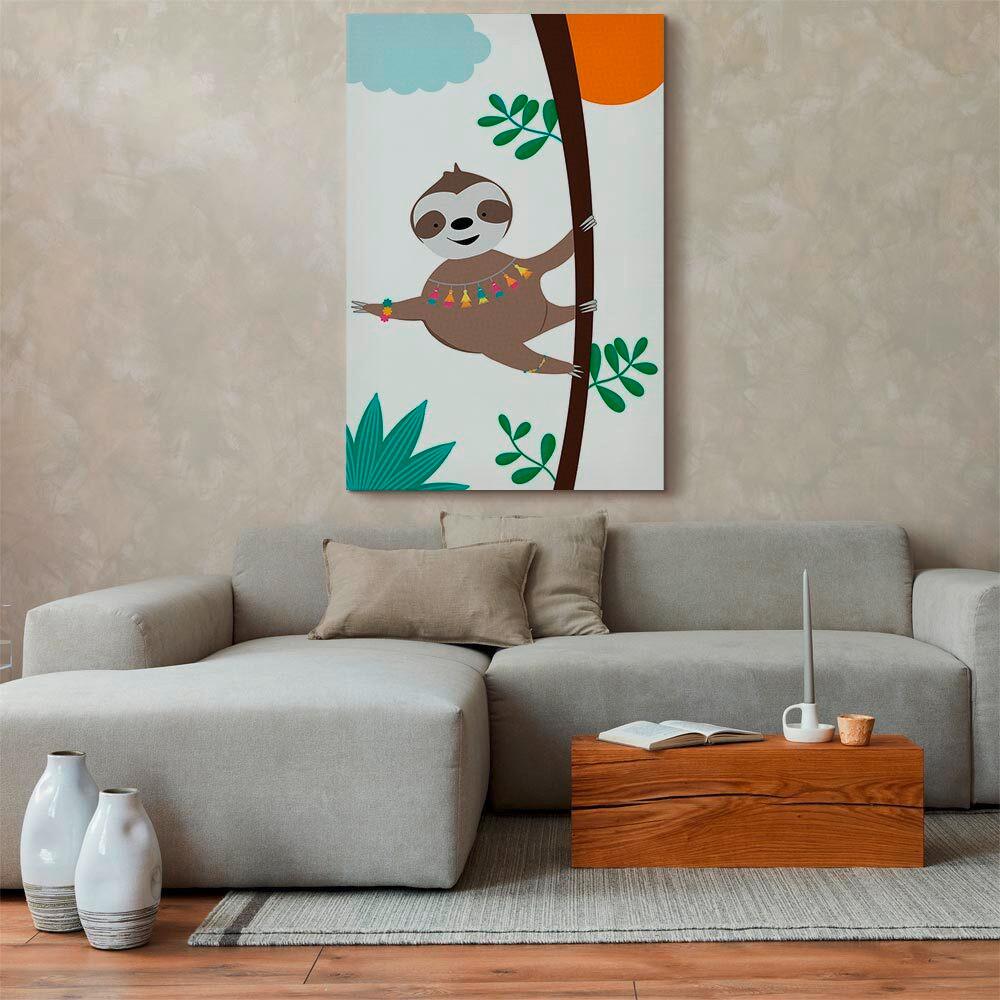 Leinwandbild Happy Sloth Grün Weiß B: 40 cm - Weiß/Grün, Basics, Holzwerkstoff/Textil (40/60/1,2cm) - artgeist