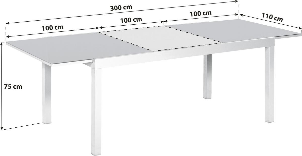 Gartentisch ausziehbar Metall/Glas L 200-300 cm - Silberfarben/Grau, KONVENTIONELL, Glas/Metall (200-300/110/75cm) - Gardenson