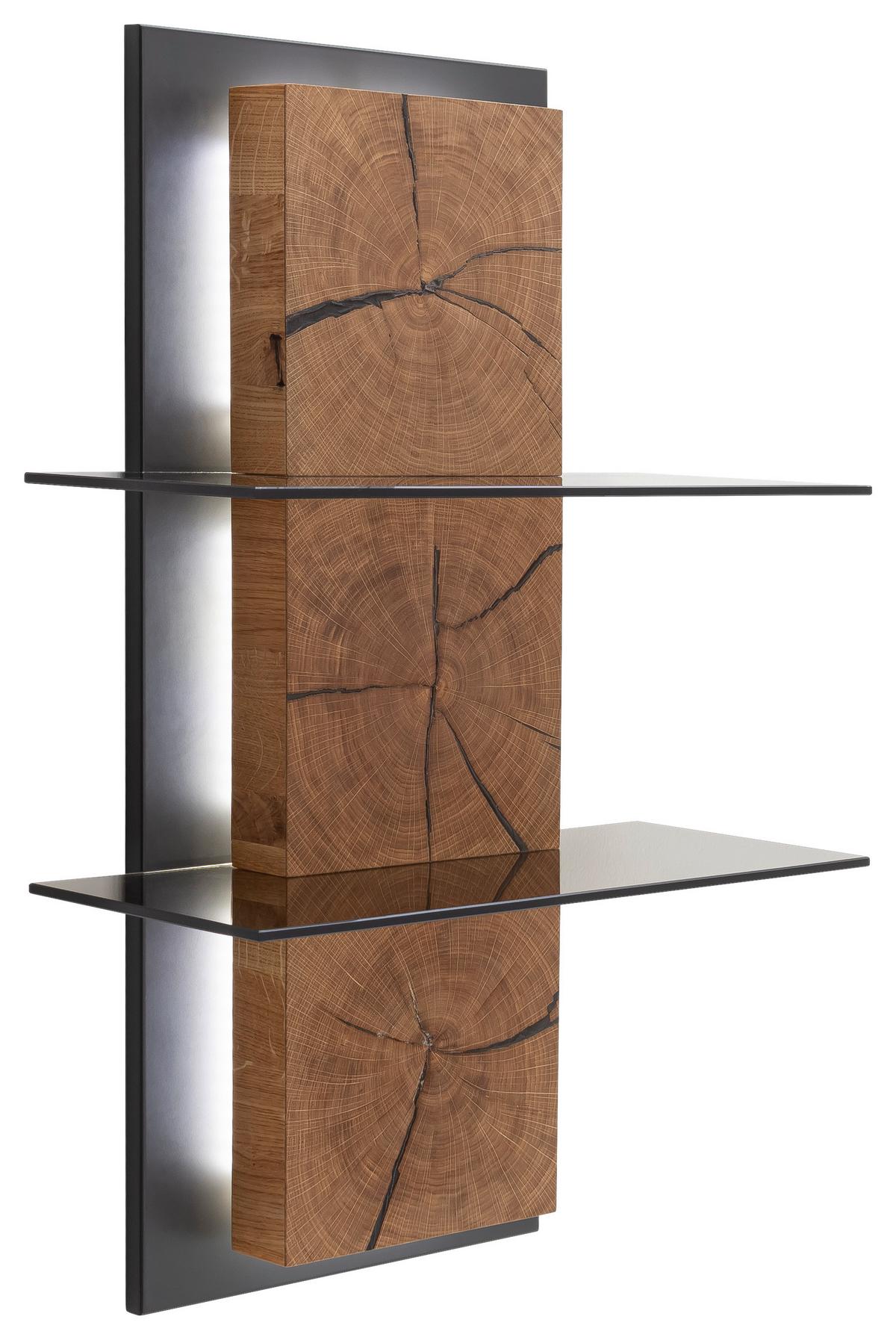 Wandregal Assini Wildeiche B: 60 Cm - Wildeiche/Anthrazit, Design, Glas/Holz (60/91/26cm) - MID.YOU