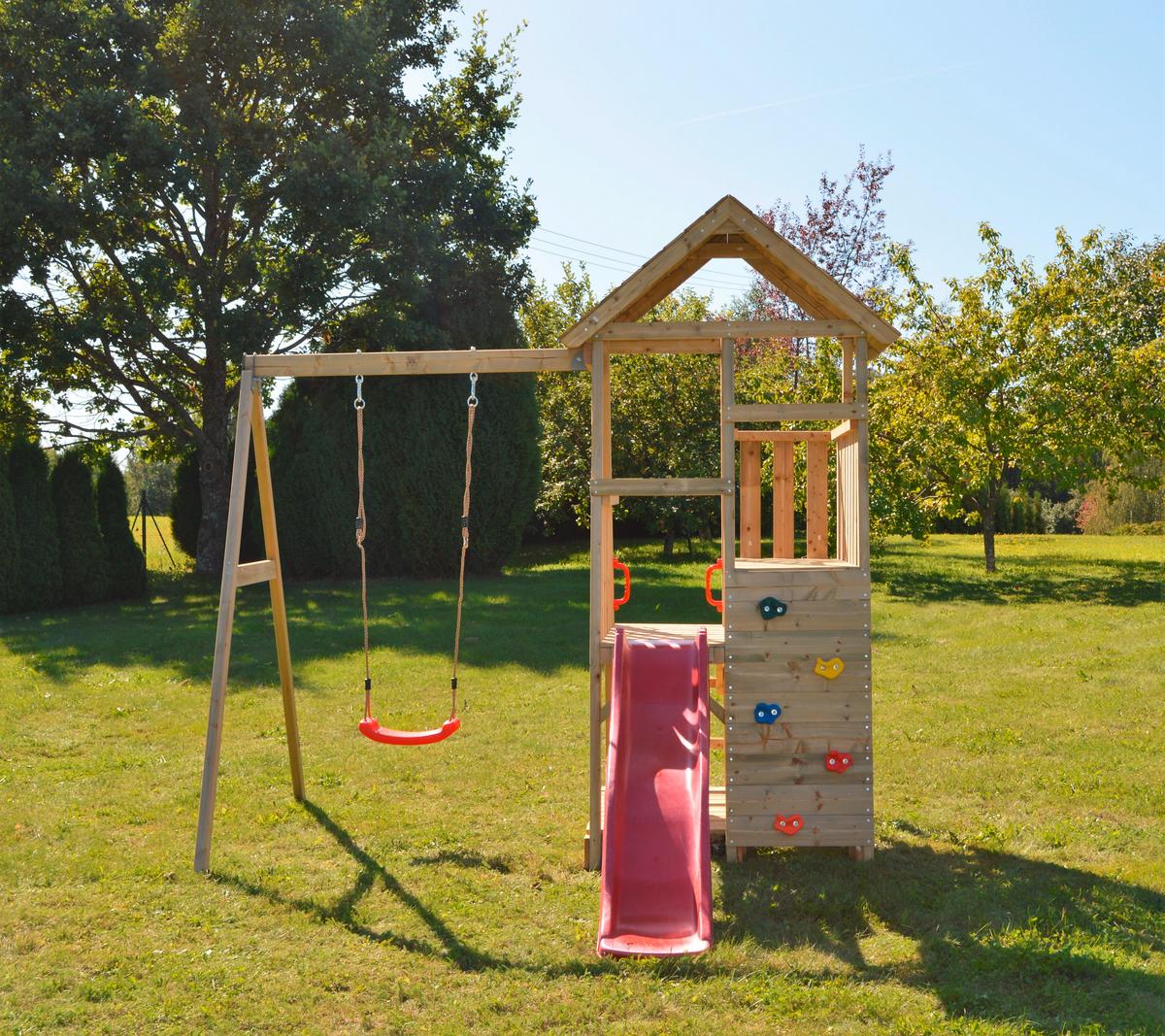 Spielturm Gorilla Naturfarben/Rot, B: 270 cm - Rot/Naturfarben, KONVENTIONELL, Holz (270/270/290cm)