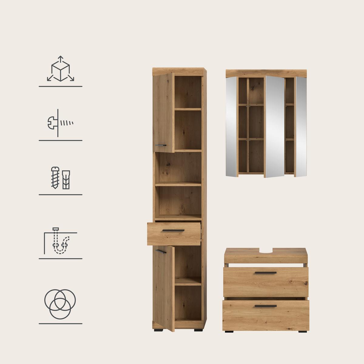 Badezimmer Scout Eiche Artisan Dekor B: 97cm - Schwarz/Eiche Artisan, Trend, Glas/Holzwerkstoff (97cm) - MID.YOU