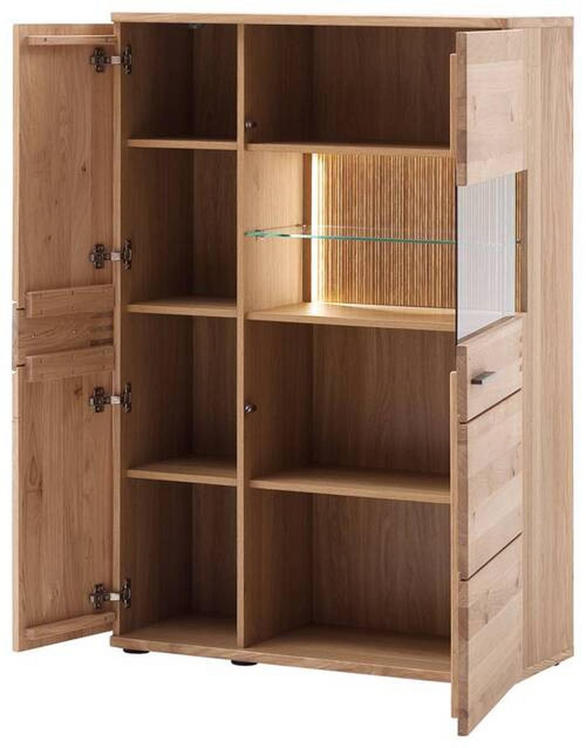 Highboard teilmassiv B: 90 cm Salvador Eichefarben - Eichefarben/Schwarz, Design, Glas/Holz (90/136/37cm) - Livetastic