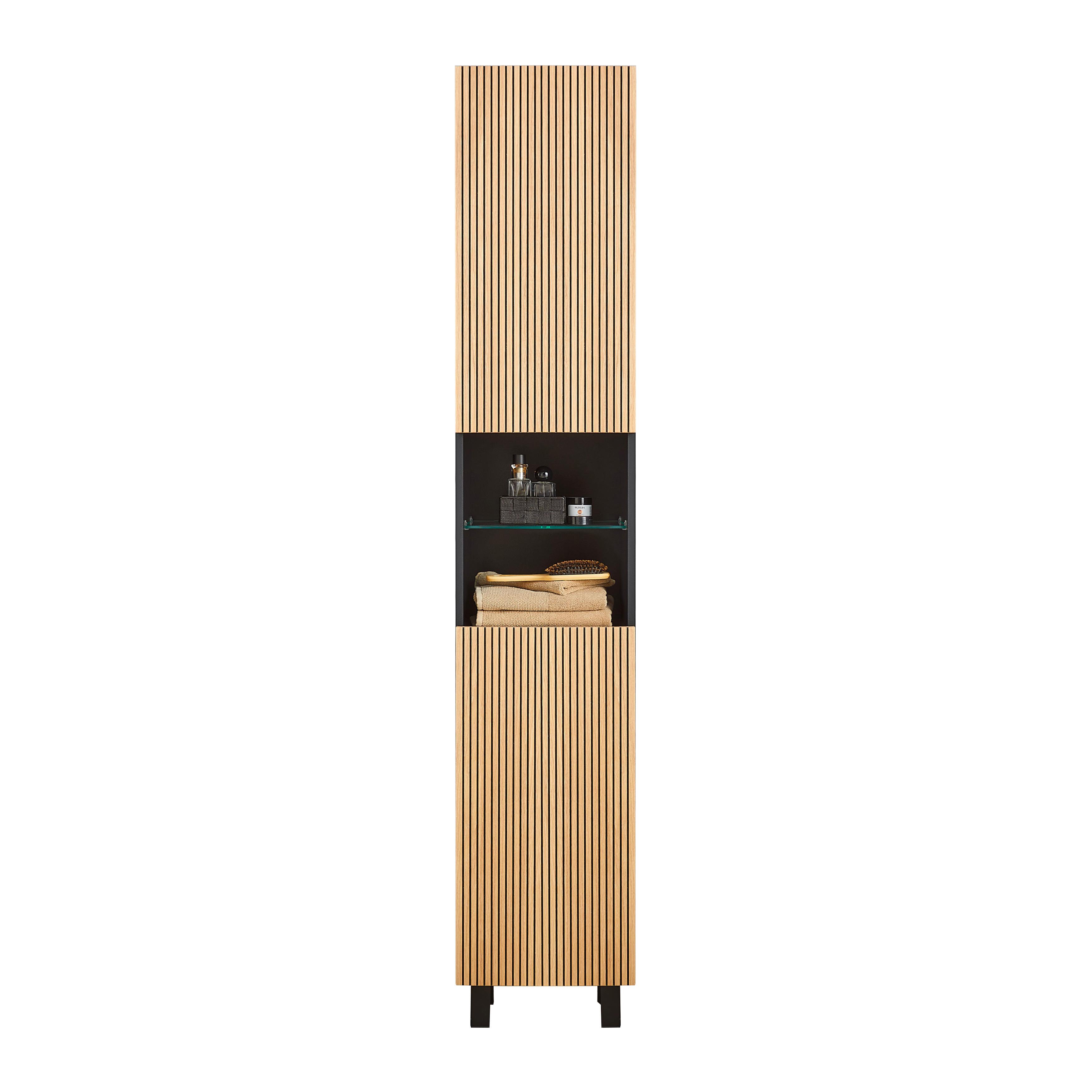 Vysoká skrinka VENEZIA - čierna/farba duba, Lifestyle, kompozitné drevo (35/195/32cm) - Mömax
