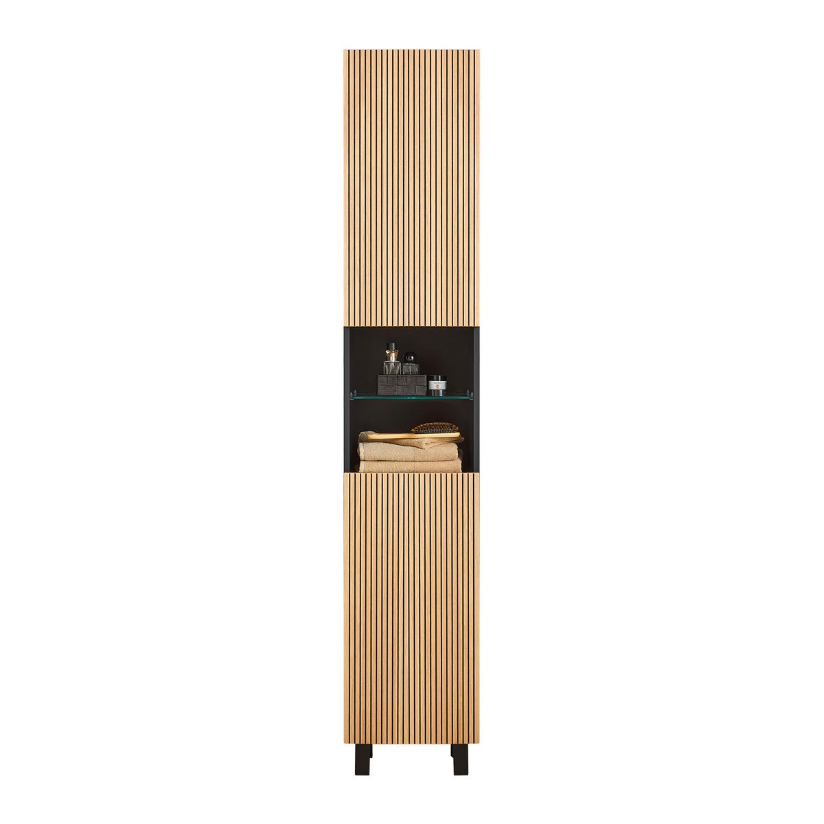 Vysoká skrinka VENEZIA - čierna/farba duba, Lifestyle, kompozitné drevo (35/195/32cm) - Mömax
