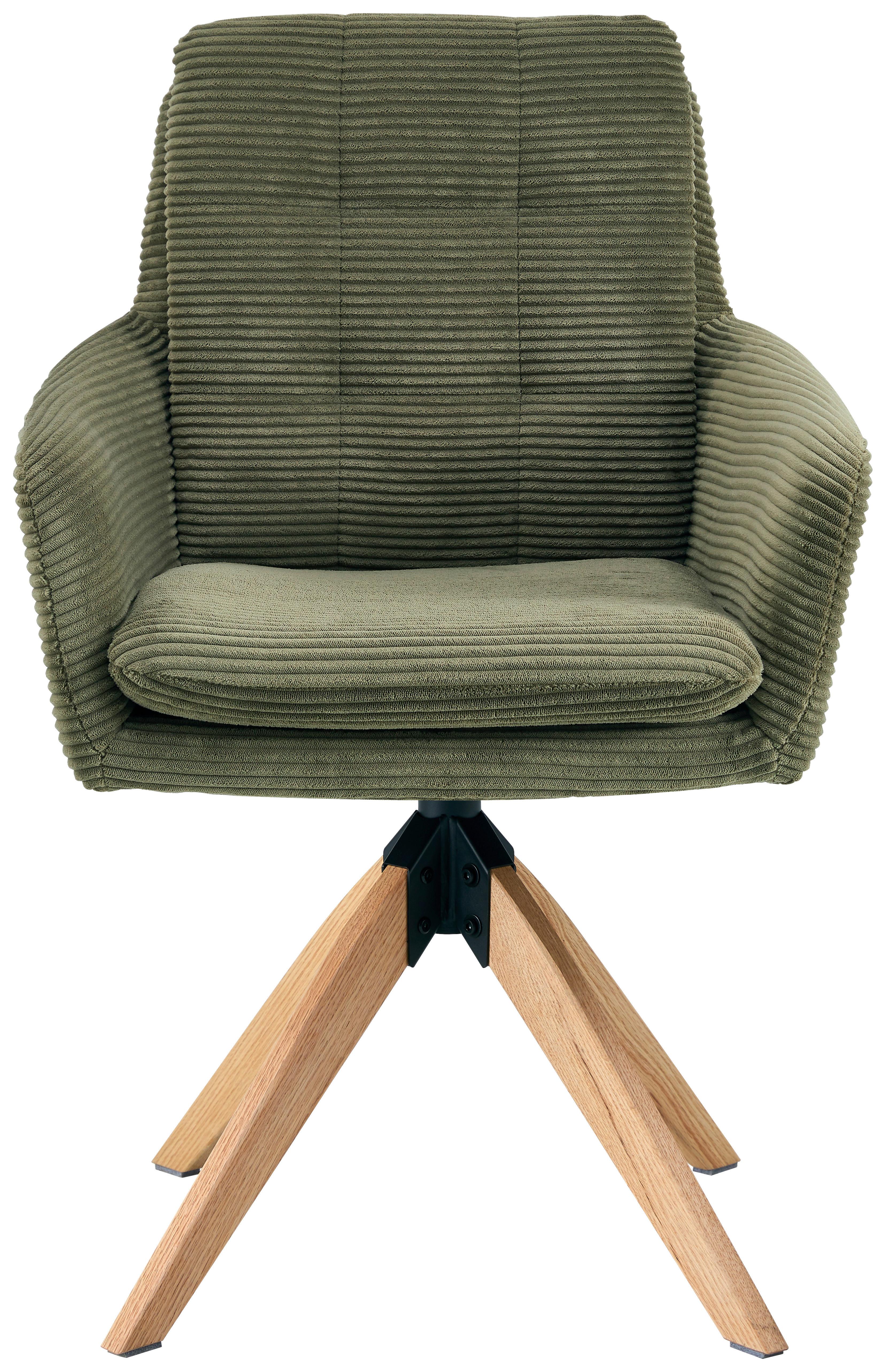Armlehnstuhl Matti Grün, Sitzfläche 360° Drehbar - Naturfarben/Grün, KONVENTIONELL, Holz/Textil (60/93/65,5cm) - Livetastic