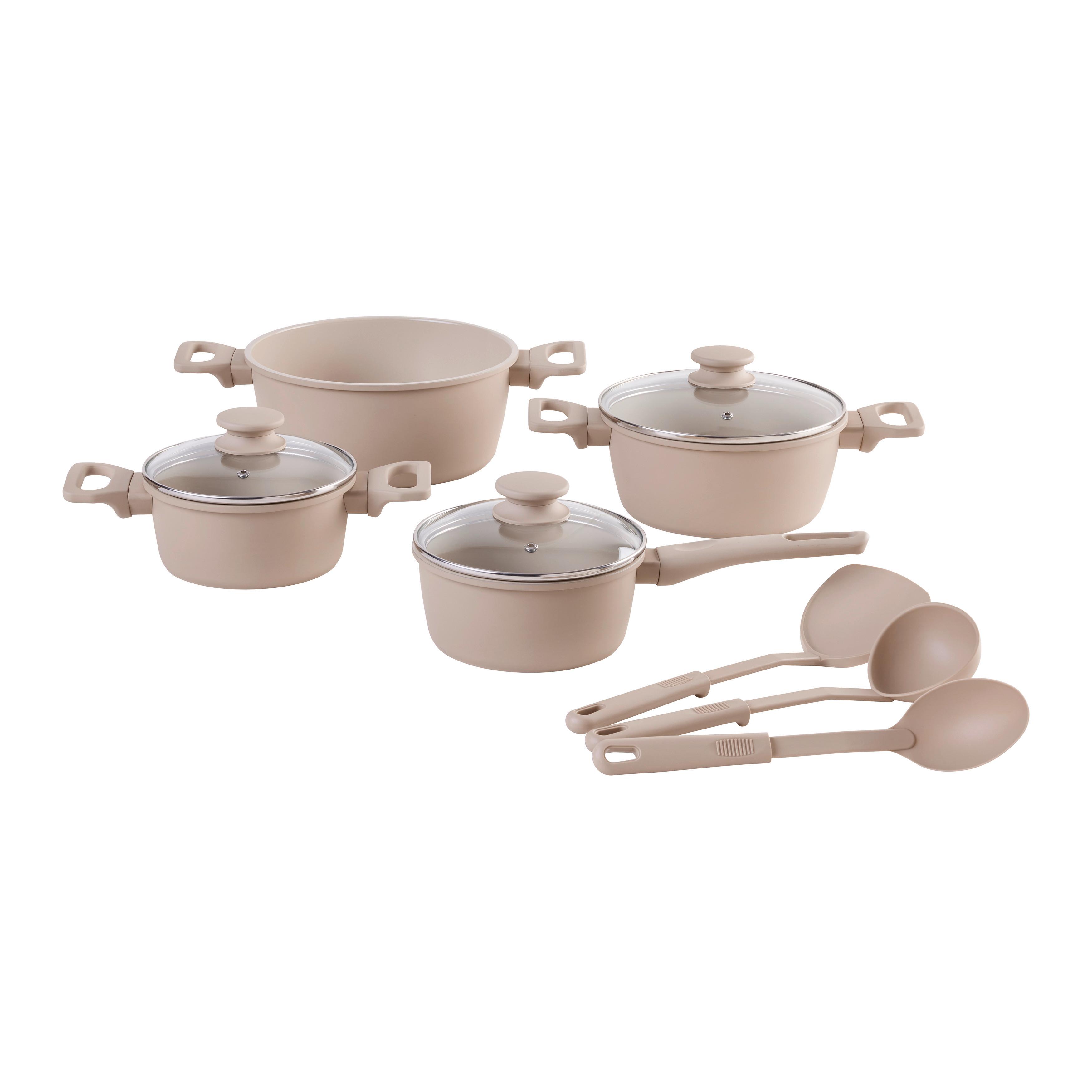 Sada hrncov 10-dielna - číra/béžová, Modern, kov/plast - Mömax