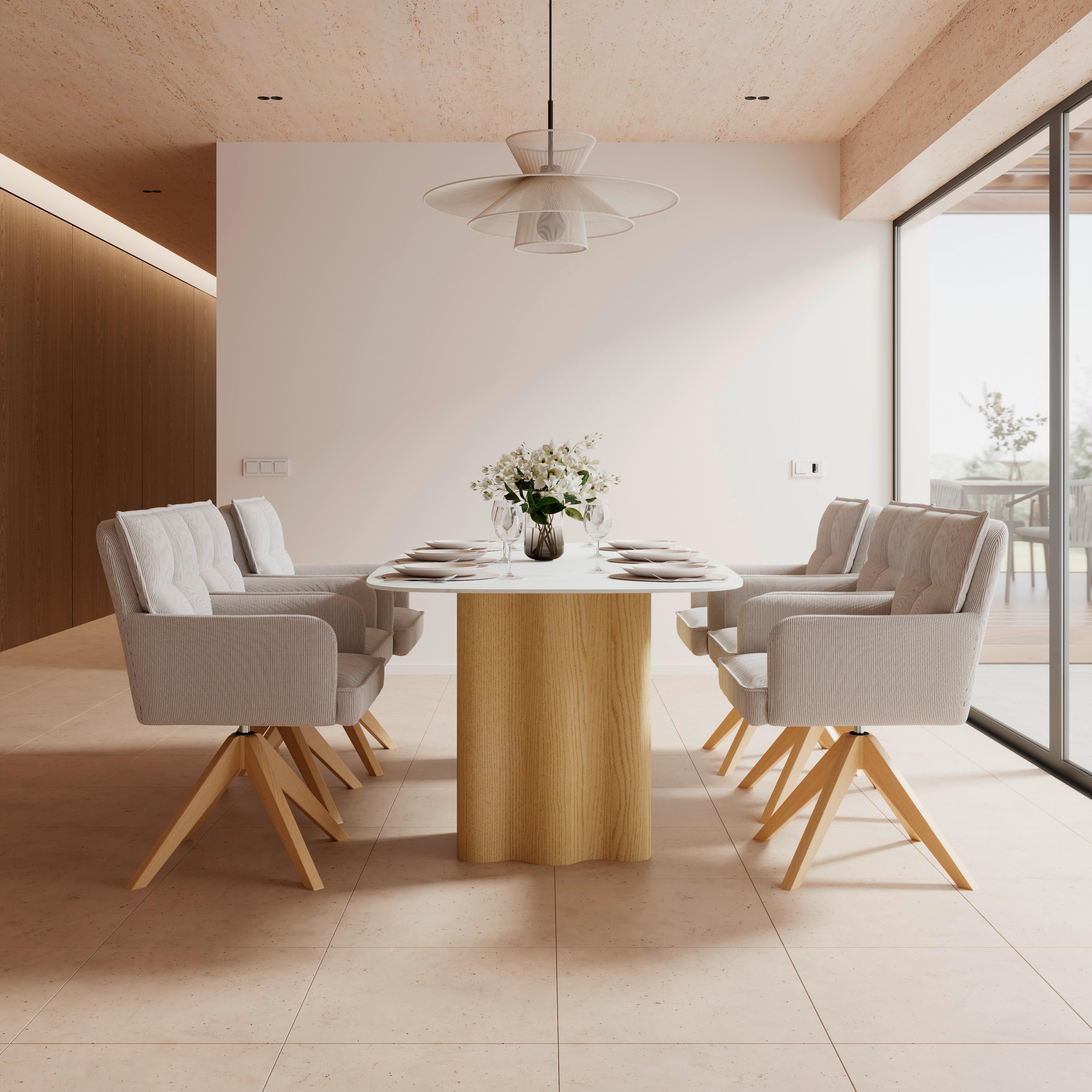 Jedálenský stôl Elenya, š: 200 cm - biela/farba duba, Modern, drevo/kompozitné drevo (200/76/100cm) - Bessagi Home