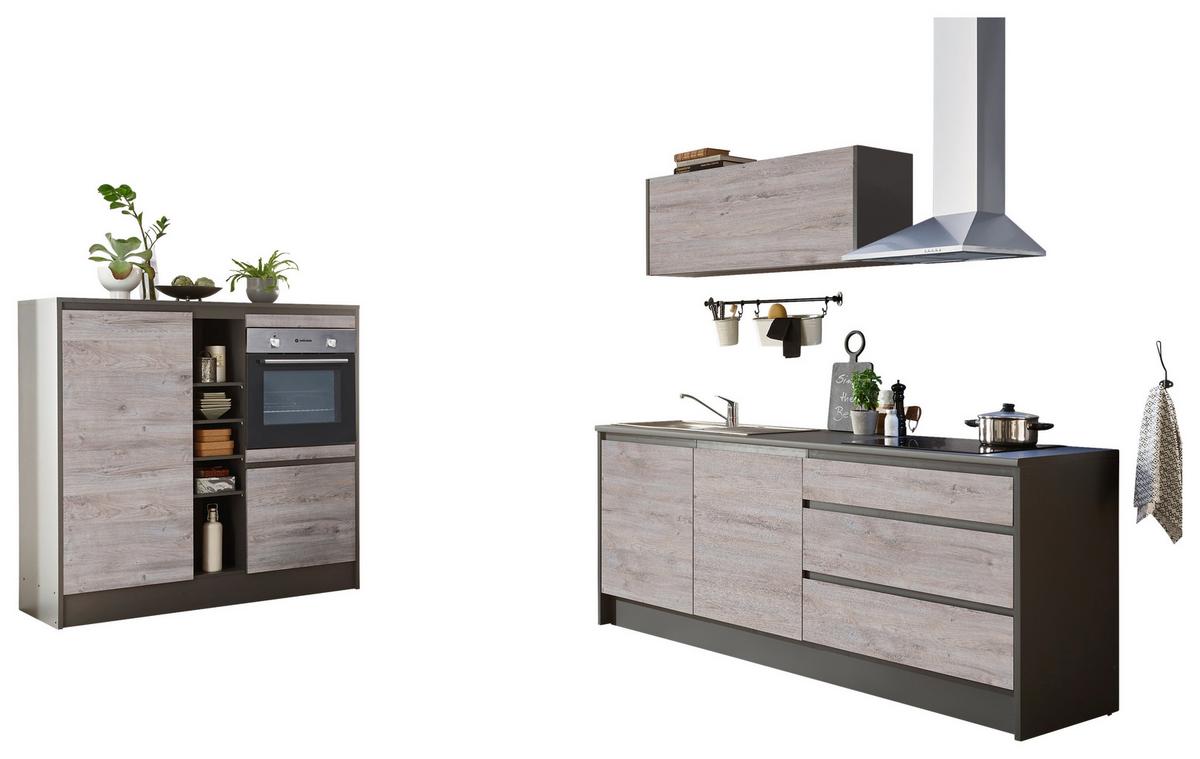Zweizeilig Küche Less 210 + 150 Cm Anthrazit/eiche - Eichefarben/Anthrazit, MODERN, Holzwerkstoff (210+150cm) - MID.YOU