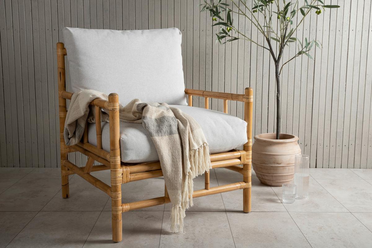 Loungesessel Cane Bambus/Rattan mit Kissen - Hellbraun, KONVENTIONELL, Holz/Textil (78/88/77cm) - Gardenson