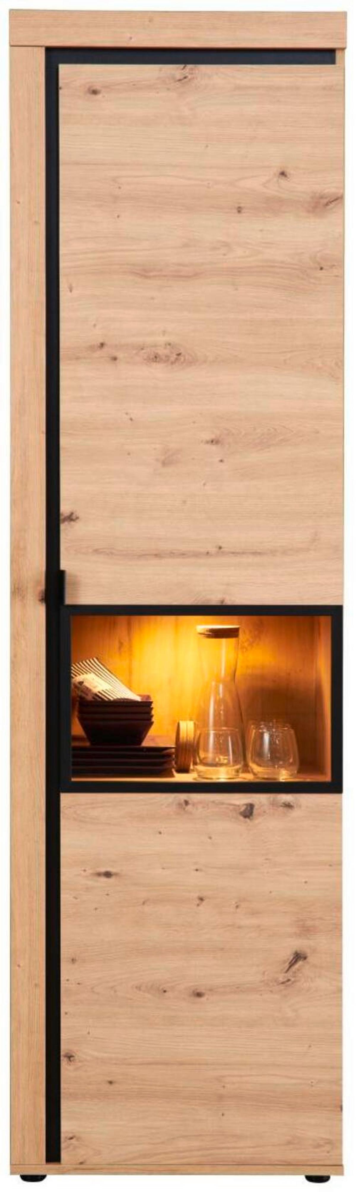 Wohnkombination 4-Tlg. mit Led Nyon, Eiche Dekor/Schwarz - Eichefarben/Schwarz, MODERN, Glas/Holzwerkstoff (318,7/200,1/50cm)