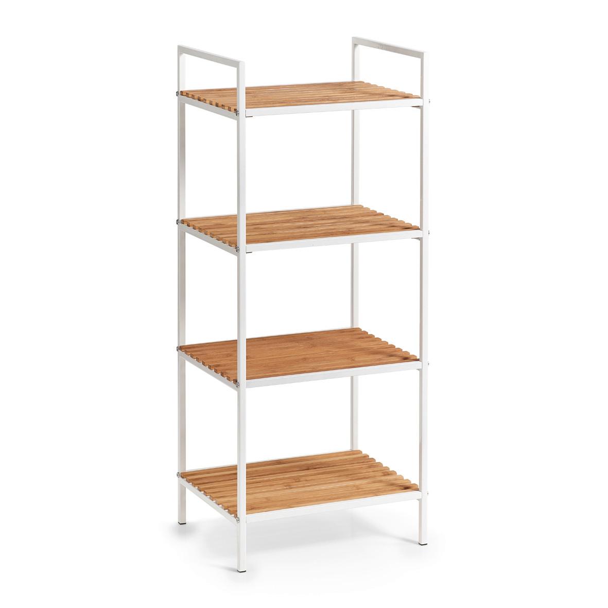 Standregal Bambus/Metall BxHxT: 39x95x33 cm,4 Ablagen - Naturfarben/Weiß, Basics, Holz/Metall (39/95/33cm) - Zeller Present