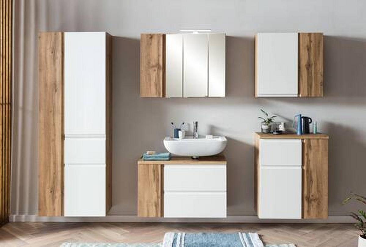 Badezimmer Hochschrank Varese Bxh 65x180 Cm Weiß/eiche Dekor - Eiche Wotan/Weiß, MODERN, Holzwerkstoff (65/180/35cm) - Held
