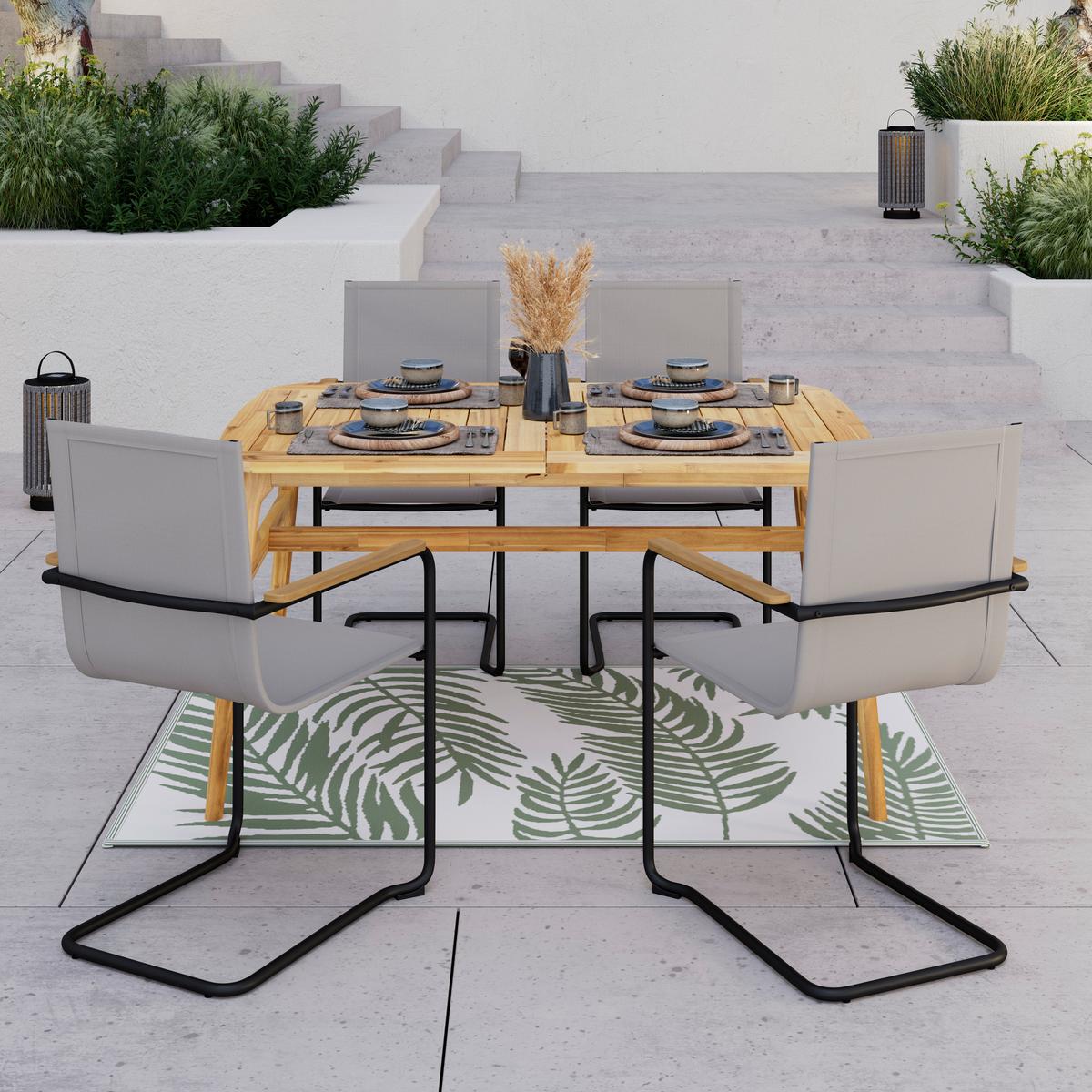 SADA ZAHRADNÍCH KŘESEL DAISY - černá/světle šedá, Moderní, kov/dřevo (55,5/95/55cm) - Bessagi Garden