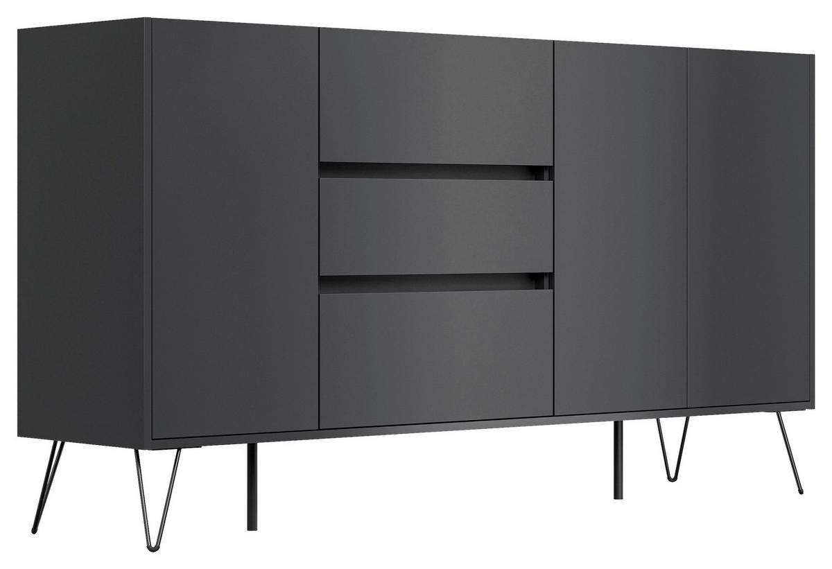 Sideboard Posseik Industrial Graphitfarben B: 177cm - Schwarz/Graphitfarben, Design, Holzwerkstoff (177/93,6/42cm) - P & B