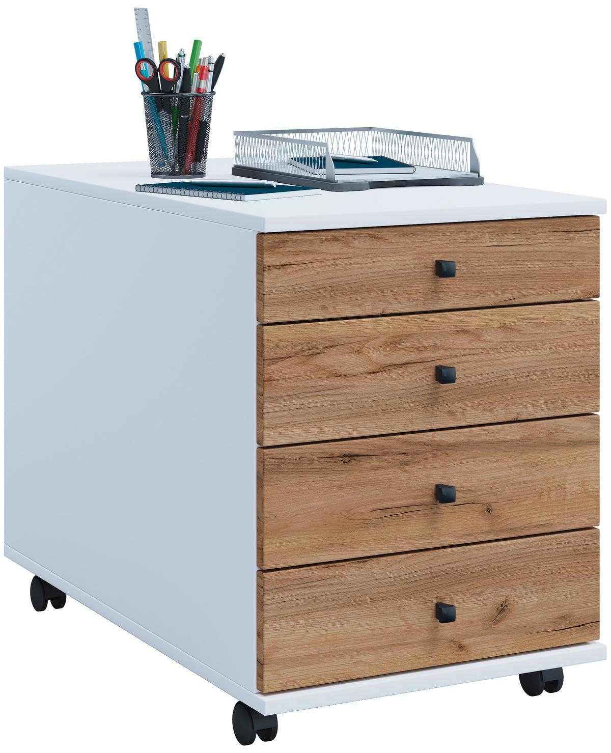 Rollcontainer Lona Weiß Honigeiche Dekor - Honigeiche/Schwarz, Design, Holzwerkstoff/Kunststoff (42/57/75cm) - MID.YOU