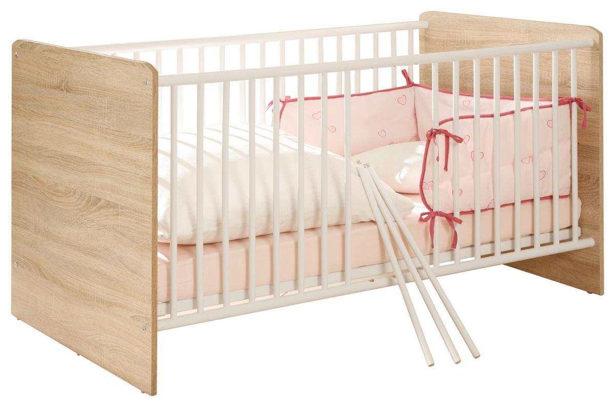 Gitterbett Wiki 70x140 Eiche Dekor/Weiß - Weiß/Sonoma Eiche, KONVENTIONELL, Holzwerkstoff (144/80/82cm)