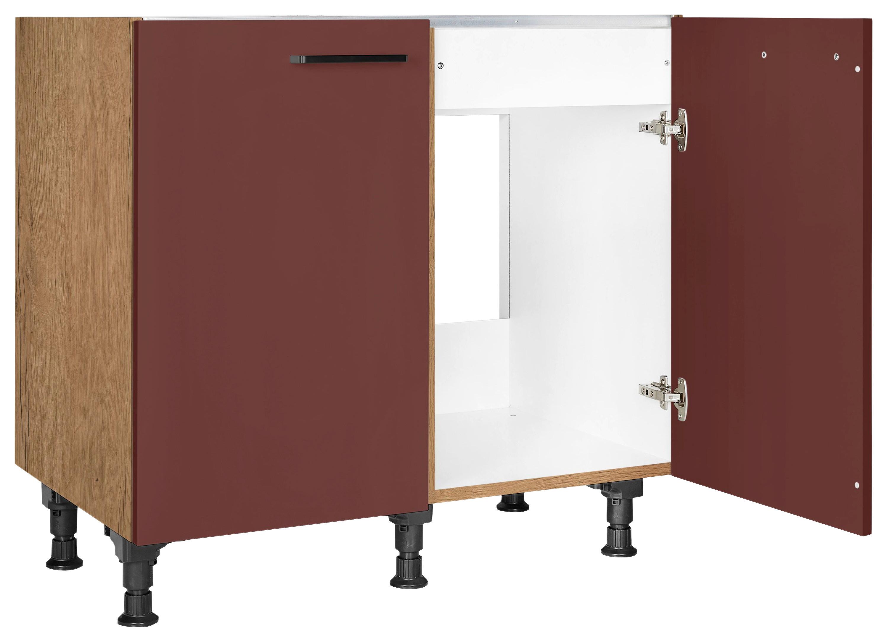 Spülenunterschrank Easytouch - Eichefarben/Rot, MODERN, Holzwerkstoff (90/87/56cm) - Nobilia