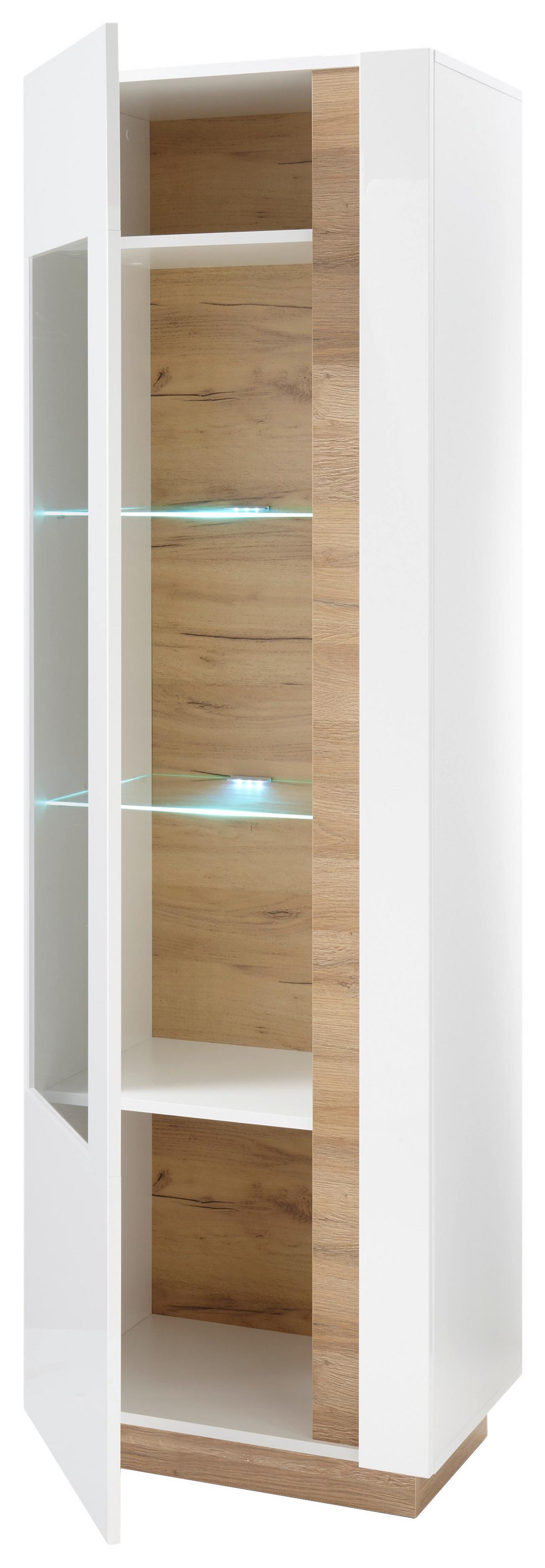 Vitrine Clair Weiß/Eiche Dekor B: 60cm - Eichefarben/Weiß, Design, Glas/Holzwerkstoff (60/194/40cm) - MID.YOU