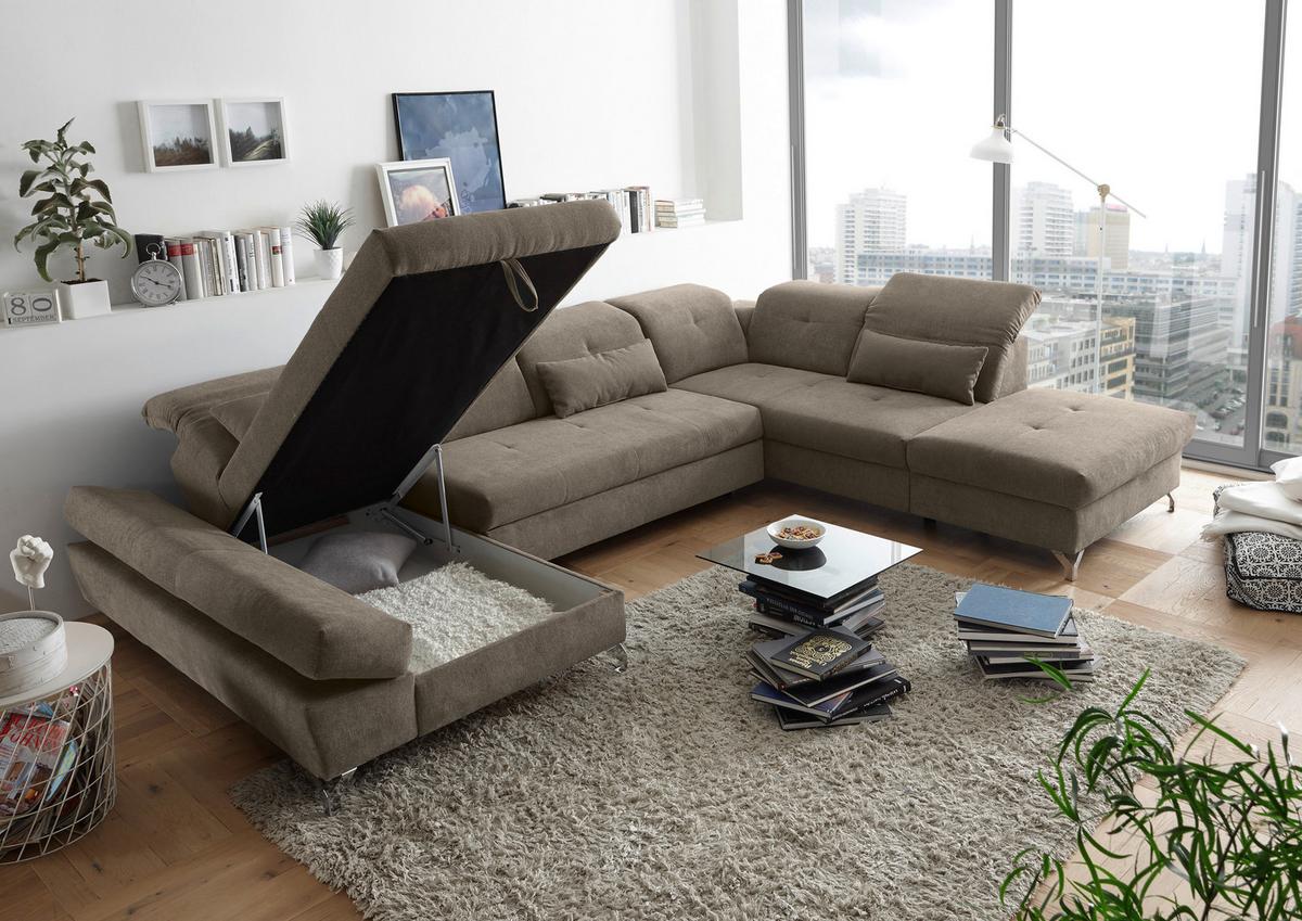Ecksofa Melfi Graubraun U: 168 cm - Graubraun/Silberfarben, MODERN, Textil (168/350/245cm) - MID.YOU