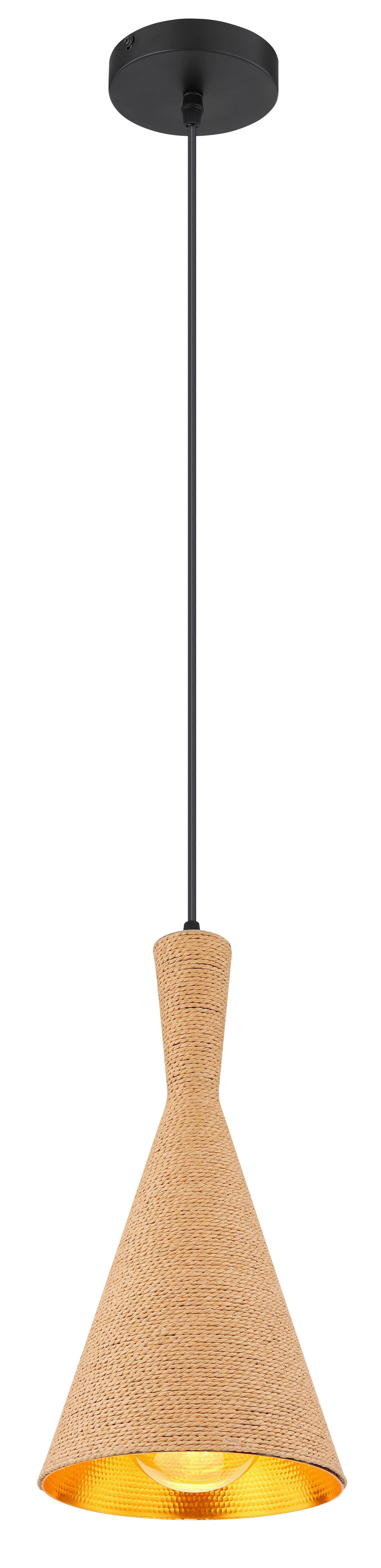 Hängeleuchte H: 140 cm 1-Flammig - Goldfarben/Schwarz, Natur, Textil/Metall (19/140cm) - Globo