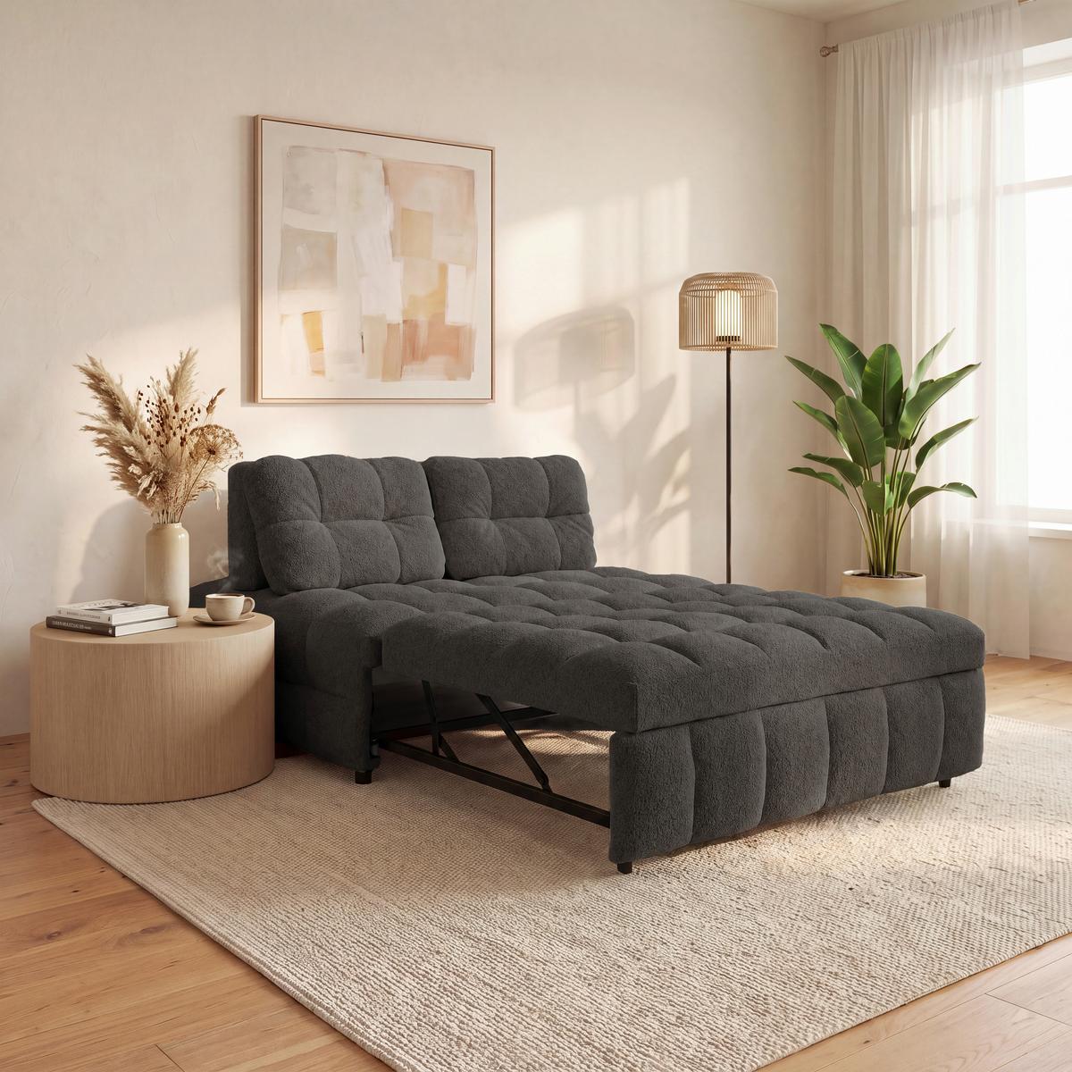 Rozkládací pohovka LIARA, tmavě šedá, 2-dílná sada - černá/tmavě šedá, Moderní, kov/dřevo (137/87/110cm) - Bessagi Home