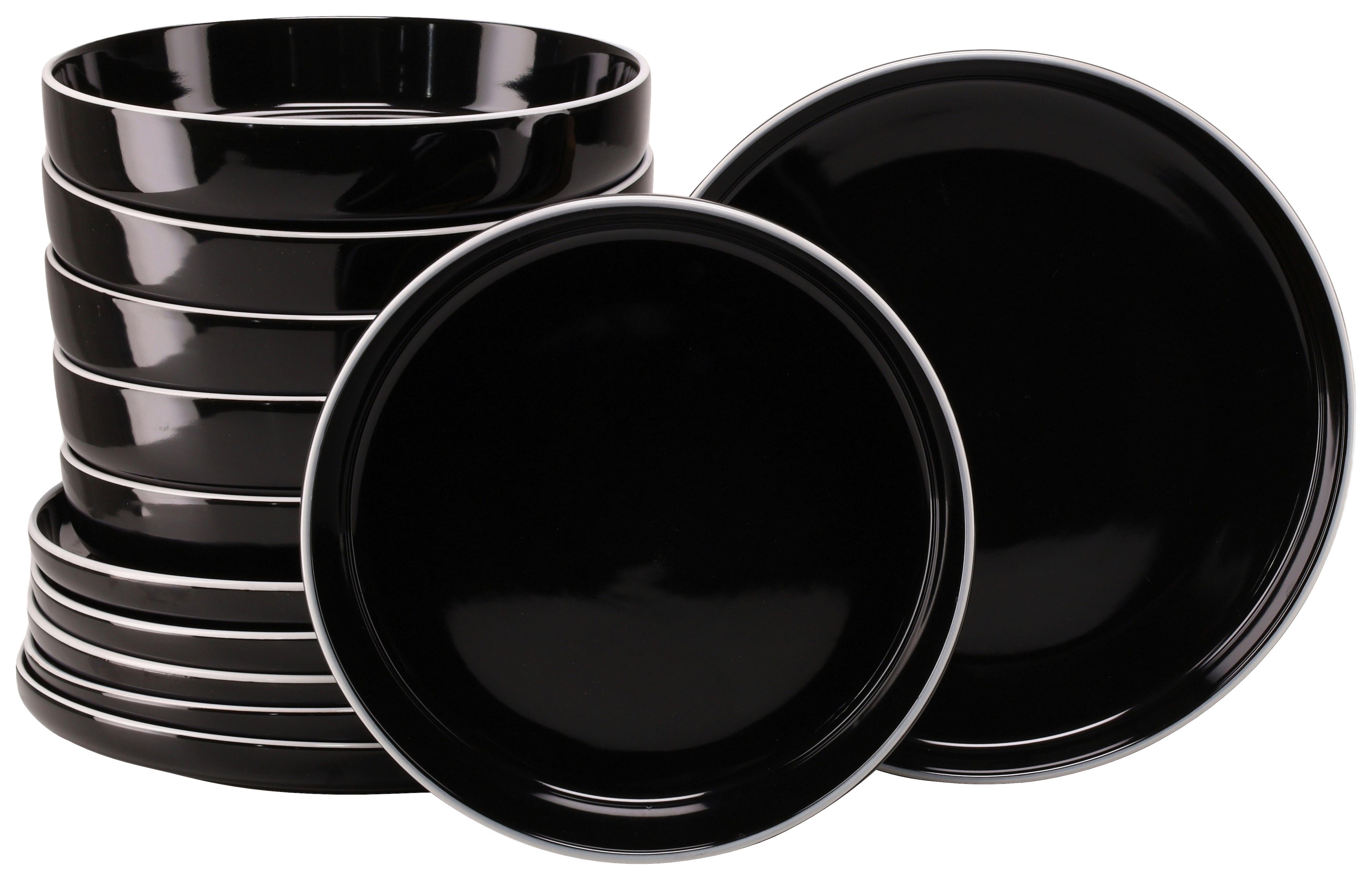 Tafelservice Nordic Gourmet Schwarz, 6 Pers., 12-teilig - Schwarz Hochglanz/Weiß, Basics, Keramik - Creatable